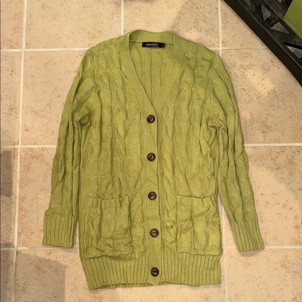 Olive Cable Knit Cardigan Sweater